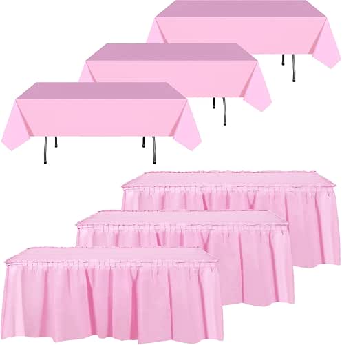 Oudain 6 Pcs Plastic Table Skirts and Stainproof Table Cloths
