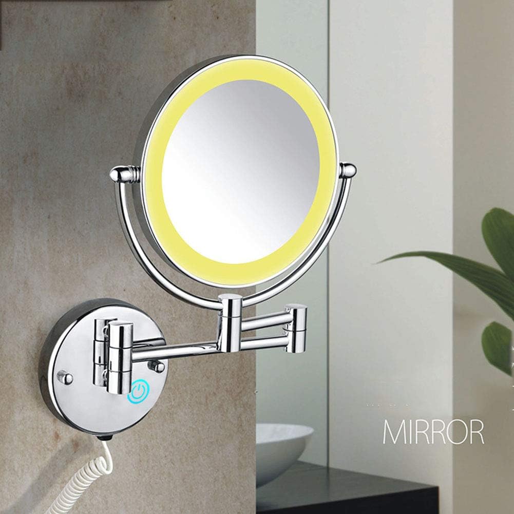 Wall Mounted Makeup Mirro with LDE Lights, Magnifying Wall Bathroom Mirror with Hardwired Electrical Connection, Two-Sided Extendable, 360 Degree Swivel, Extendable Arm