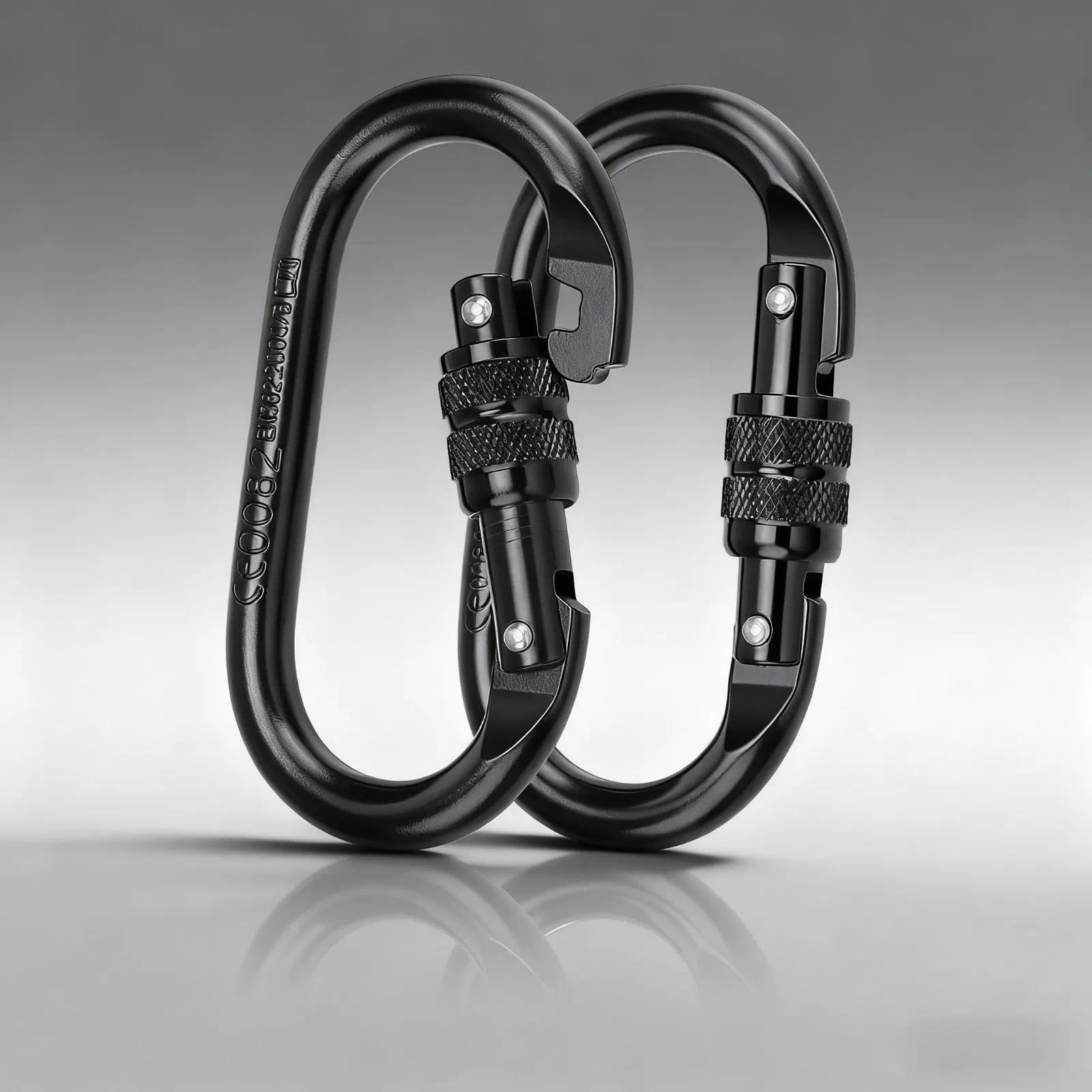 Mosquetón de escalada, 2 unidades de aleación de acero resistente, 25 KN (2500 kg), mosquetón de seguridad negro para montañismo, columpios, escalada