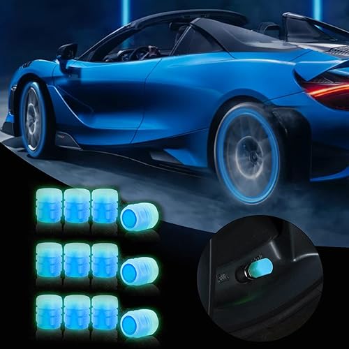 12 tapones universales fluorescentes para válvulas de neumáticos de automóvil, tapones luminosos para válvulas de aire de neumáticos, que brillan en