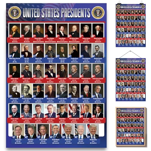 YKQuarnion USA Presidents Poster 2026 Chart - Laminated Classroom Decor for History Learning -...