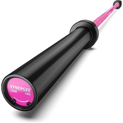 Synergee Games 15kg and 20kg Colored Cerakote Barbells. Rated 1500lbs for Weightlifting, Powerlifting and Crossfit. Black, Red, Grey, Pink