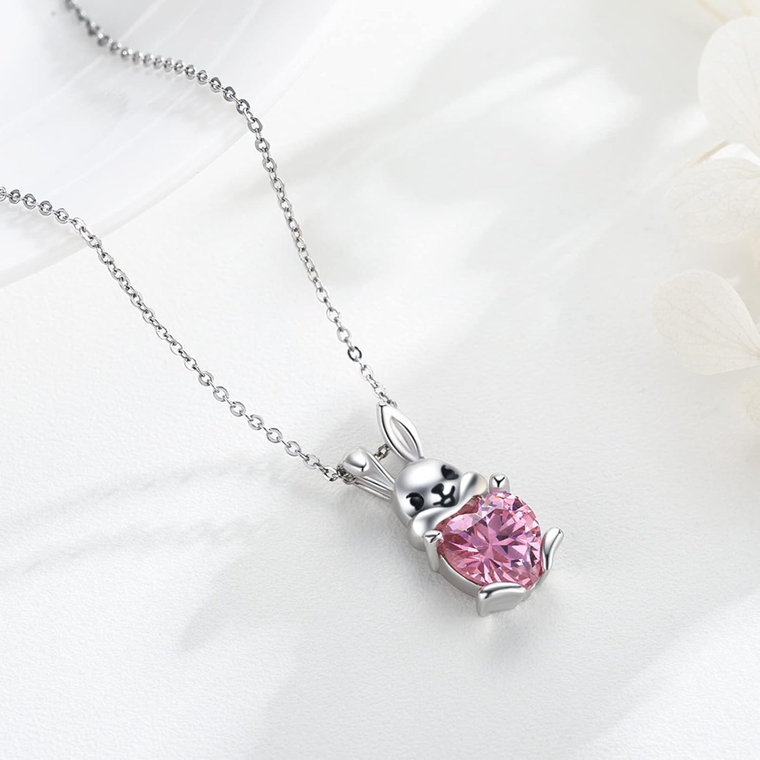 Bunny Necklace 925 Sterling Silver Easter Rabbit Pendant Necklace Animal Jewelry Gifts for Women Birthday