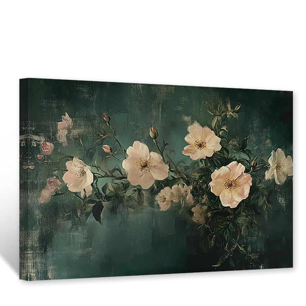 CXHOSTENT Vintage Floral Canvas Wall Art Rustic Farmhouse Decor Peony Pictures Flower Painting Print Country Living Room Bedroom Kitchen Decor Frame (70.00 x 105.00 cms)