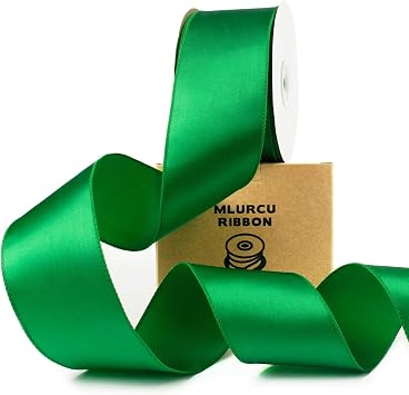 Emerald Green Wired Satin Ribbon 2.5 Inch Wide 20 Yards Large Roll, Polyester Fabric, Green Wire Ribbon for Wreaths, Bows Making, DIY Crafts, Gift Wrapping, Wedding, Christmas Tree, Front Door Decor
