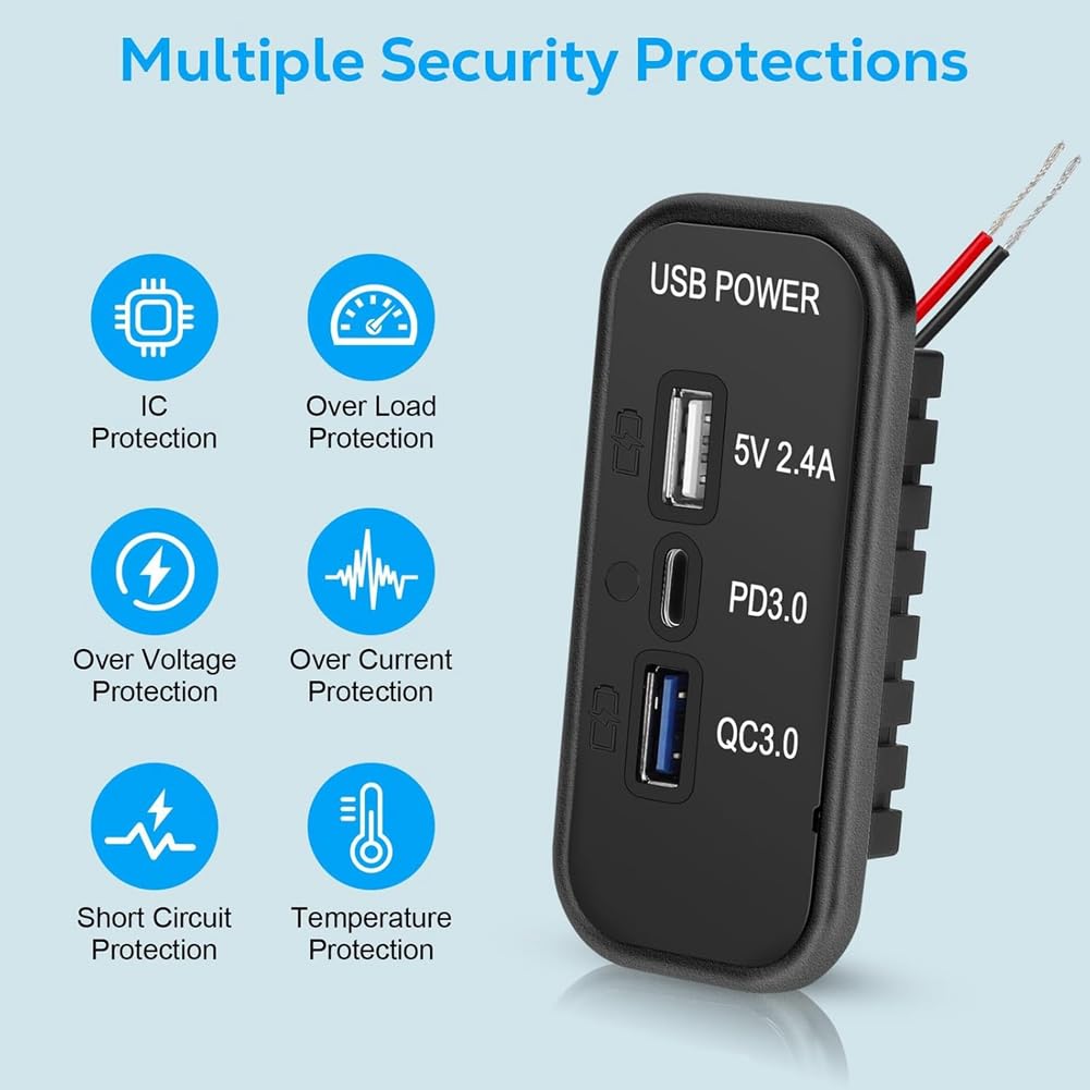 Amazon | Klaxib 3 ポート 12V USB コンセント充電器、PD3.0 タイプ C