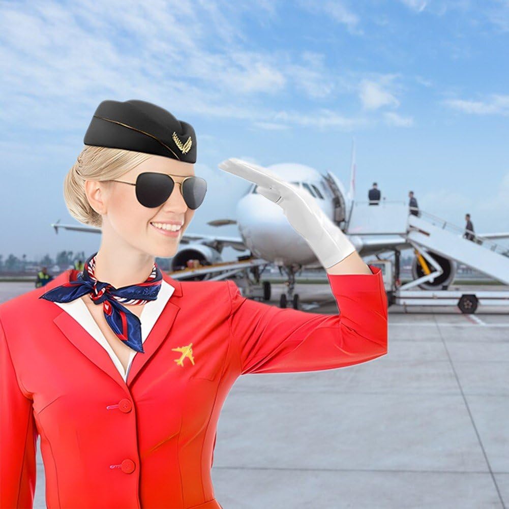 5 Pezzi/Set Accessori per Costume Assistente di Volo, Spille per Cappello Assistente, Guanti, Occhiali Sole, Sciarpa per Travestimenti Cosplay