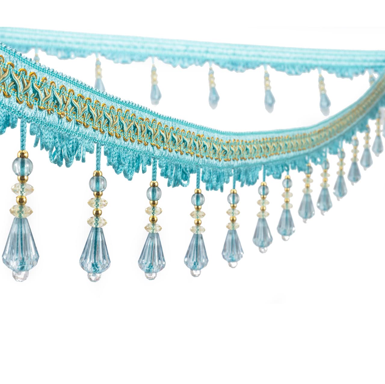 Yalulu 4 Yards Crystal Hanging Beads Tassel Fringe Trimming Applique Fabric Trimming Ribbon Band Curtain Trim for Curtain Tablecloth Home Decoration (Blue)