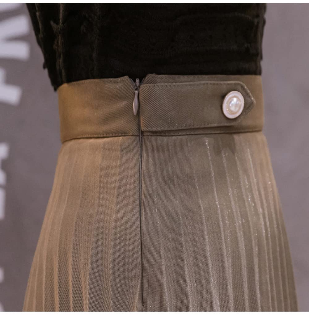 Faldas Mujer Reino Unido,Faldas Plisadas para Mujer Falda Midi Caqui De Talle Alto Cierre De Cremallera Trasera Falda Fruncida Elegante Falda Informal Cálida De(As Shown XL)
