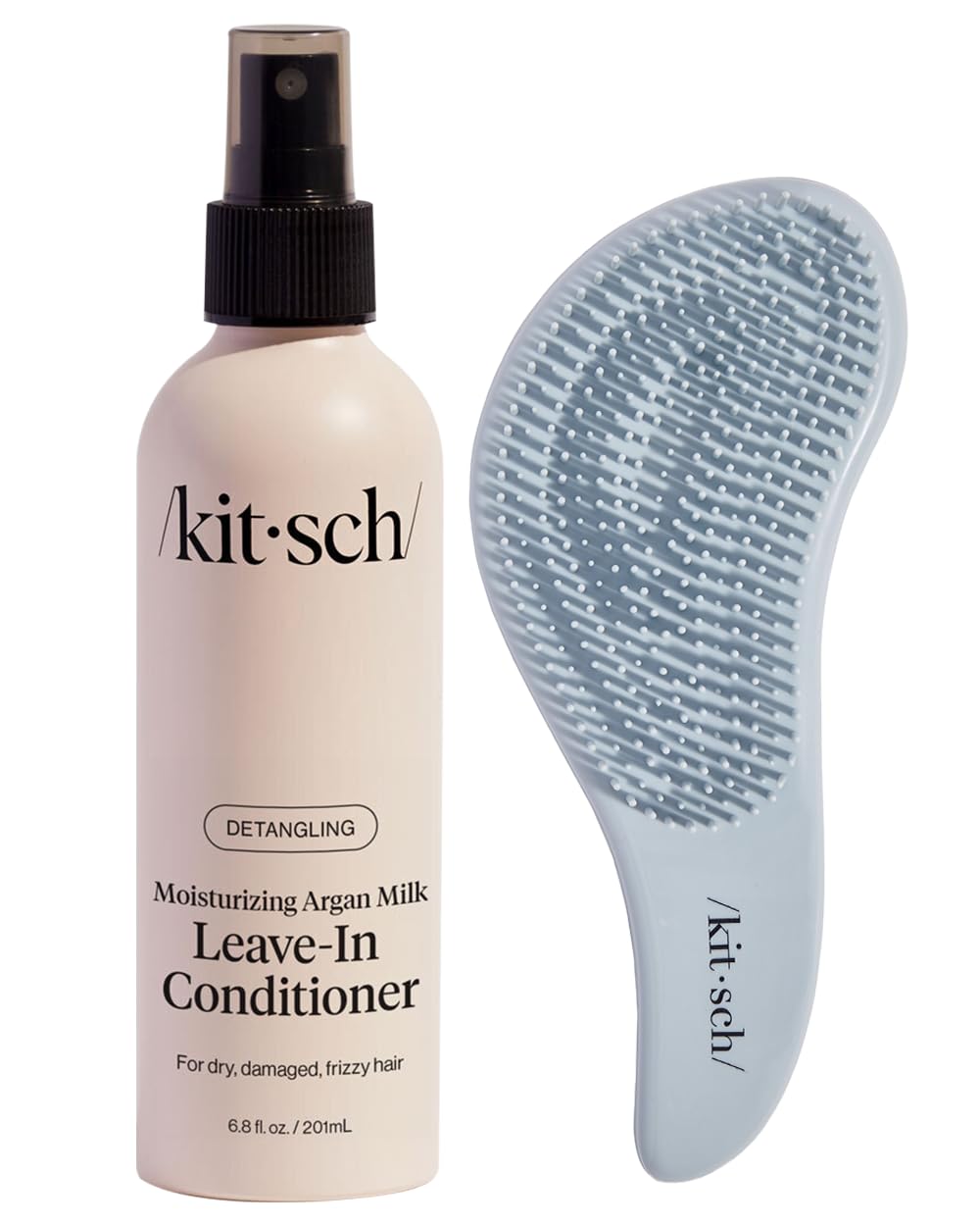 Kitsch Argan Milk Leave-In Conditioner Spray & Hair Detangler Brush - Soft Bristle Detangling Brush (Haze Blue) Bundle – Hydrate, Nourish & Tangle-Free Hair Care