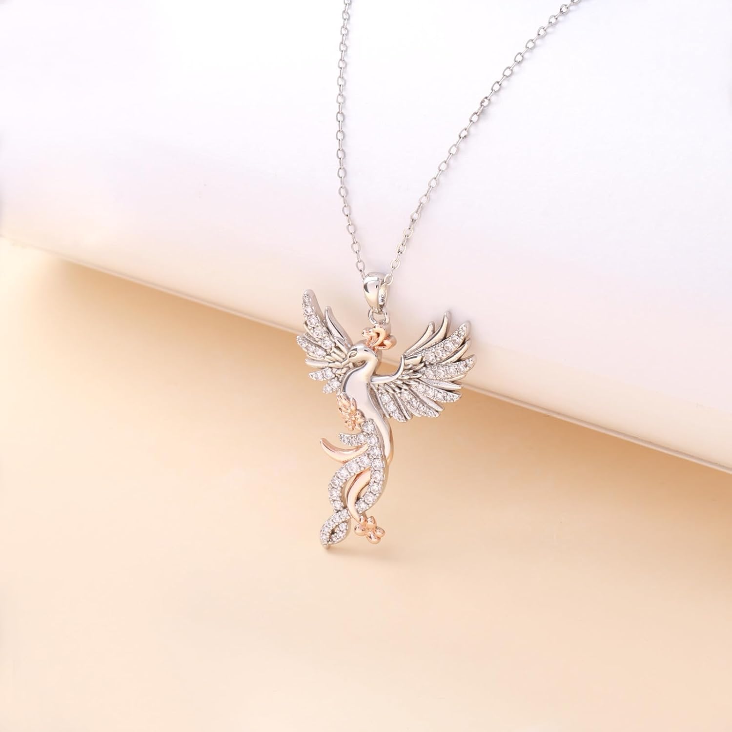 Silver Phoenix Necklace for Women - Bird Animal Cute Charm Pendent Necklaces Jewelry Gifts for Men Christmas Easter Thanksgiving Day Birthday - Image 2