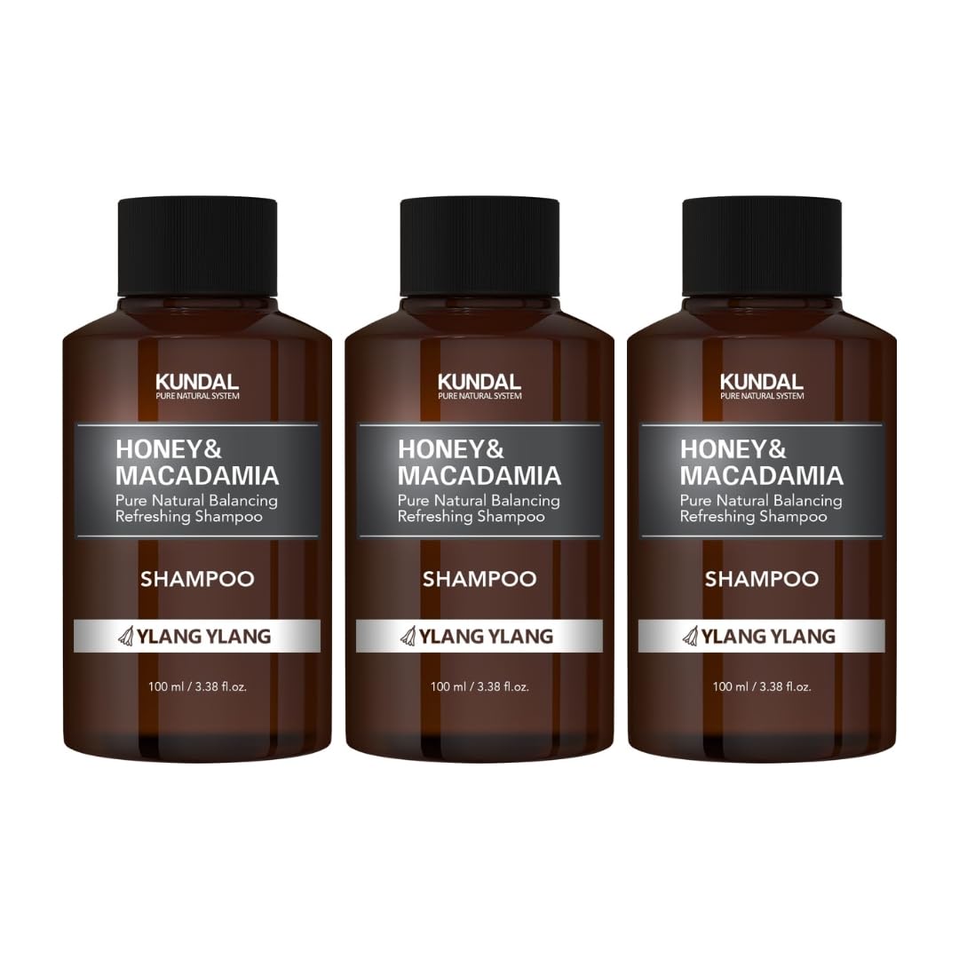 KUNDALYlang Ylang Honey & Macadamia Shampoo Sulfate Free for Damaged Hair with Argan Oil Travel Size 100ml (3EA/SET)