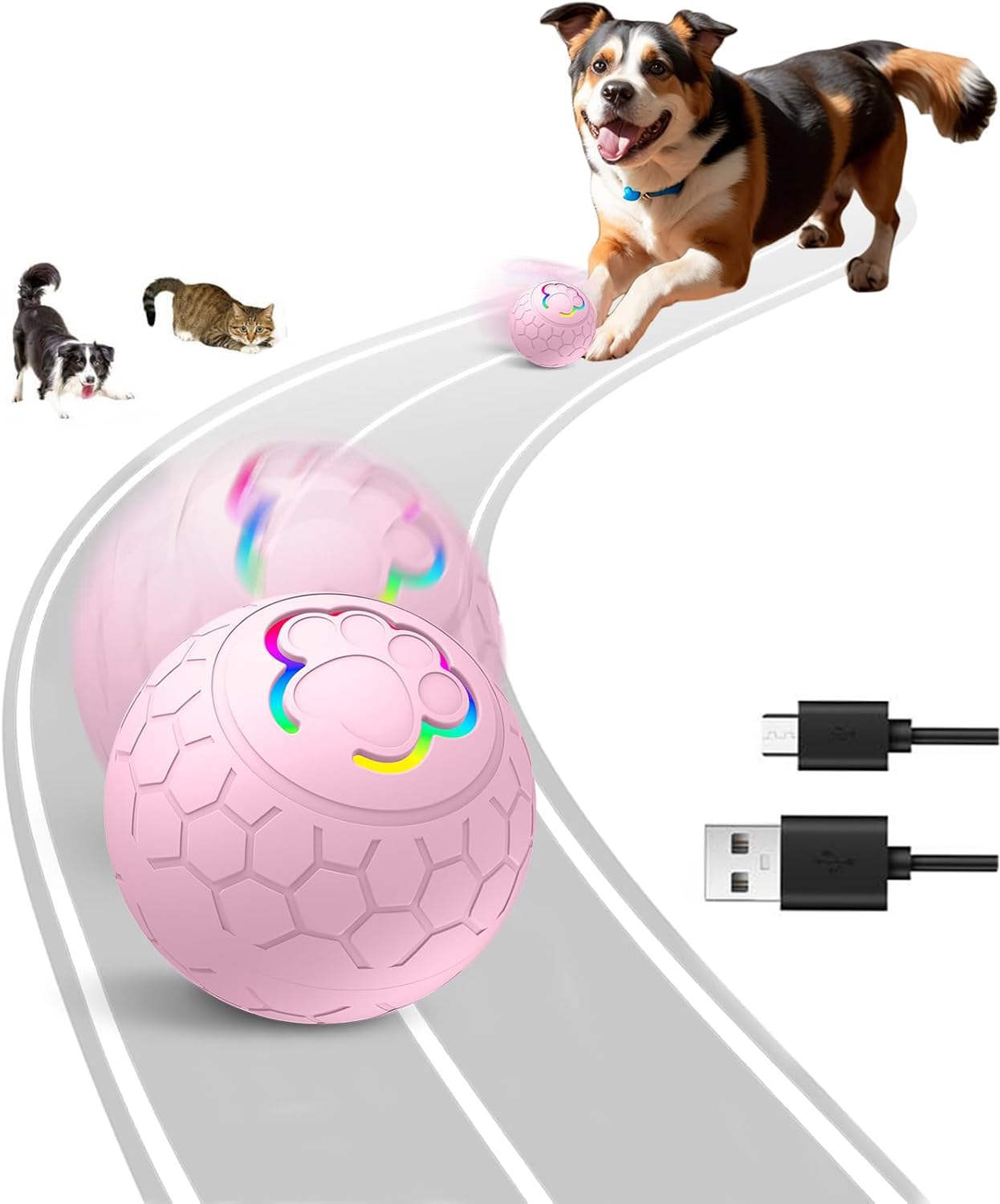 HOIDOKLY Smart Interactive Dog Toys - Auto Moving Bouncing Rotating Ball, Washable Durable Electronic Dog Toy, Rechargeable Smart Automatic Rolling Ball for All Cats Dogs (Pink)