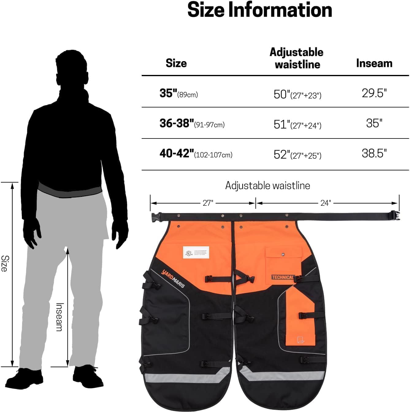 Technical Version Chainsaw Chaps, Protective Chainsaw Pants, Safety Apron with Pocket, Class B