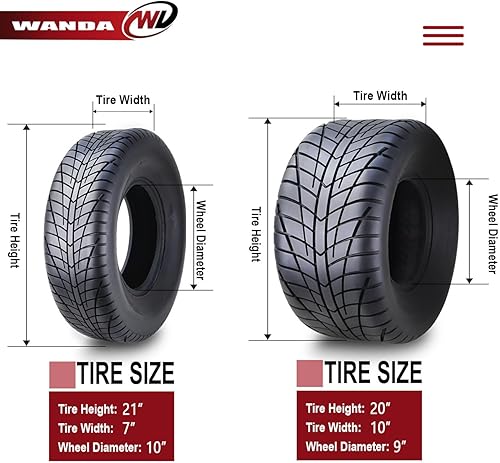 Miniatura 4 de WANDA - Juego de 4 neumáticos de alta velocidad 21x7-10 & 20x10-9 para Yamaha Raptor 350 660 700 ATV