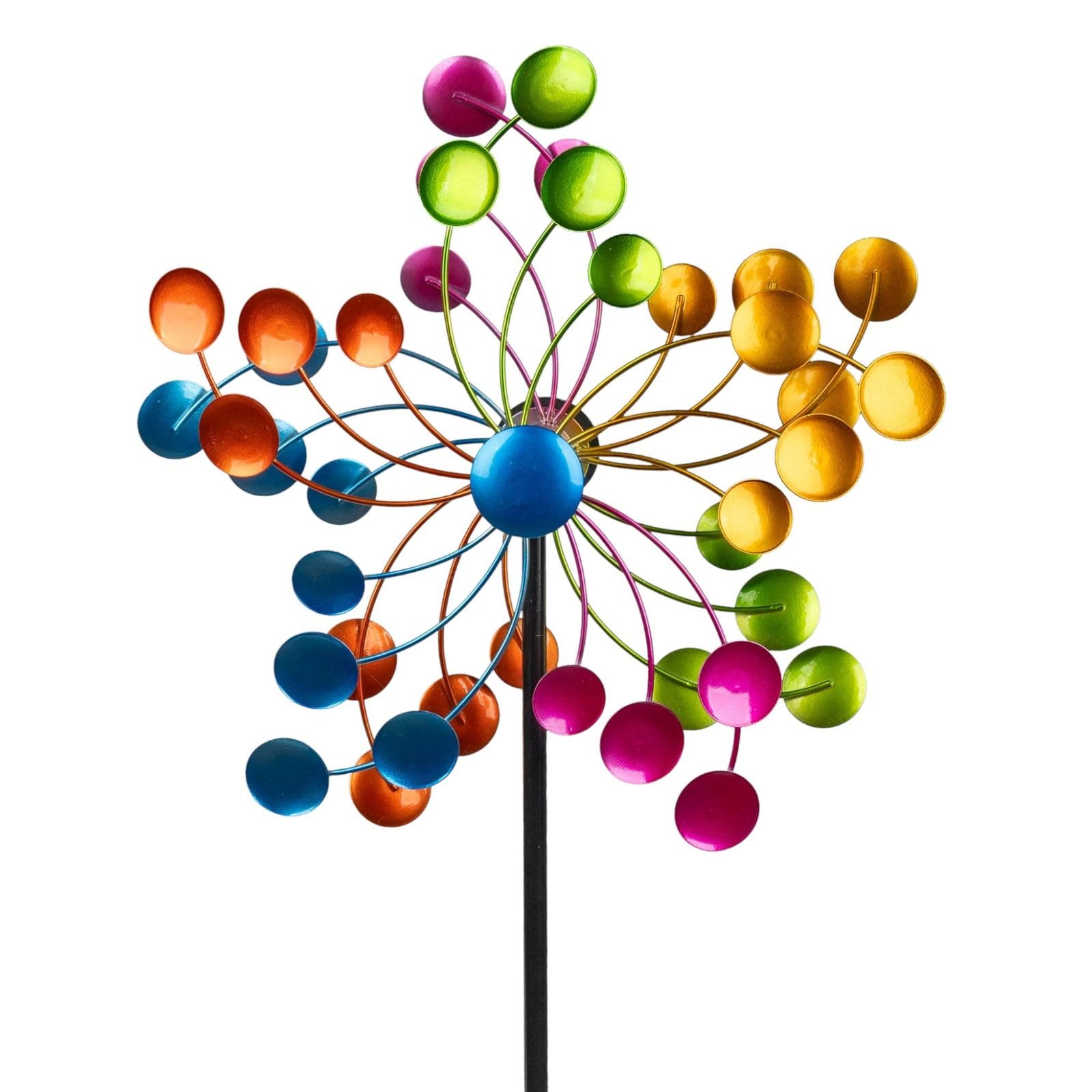 Kremers Schatzkiste Molinillo de viento para jardín, metal, con rodamiento de bolas, diámetro de 35 cm/122 cm, con estaca para suelo, decoración de jardín resistente a la intemperie para arriates
