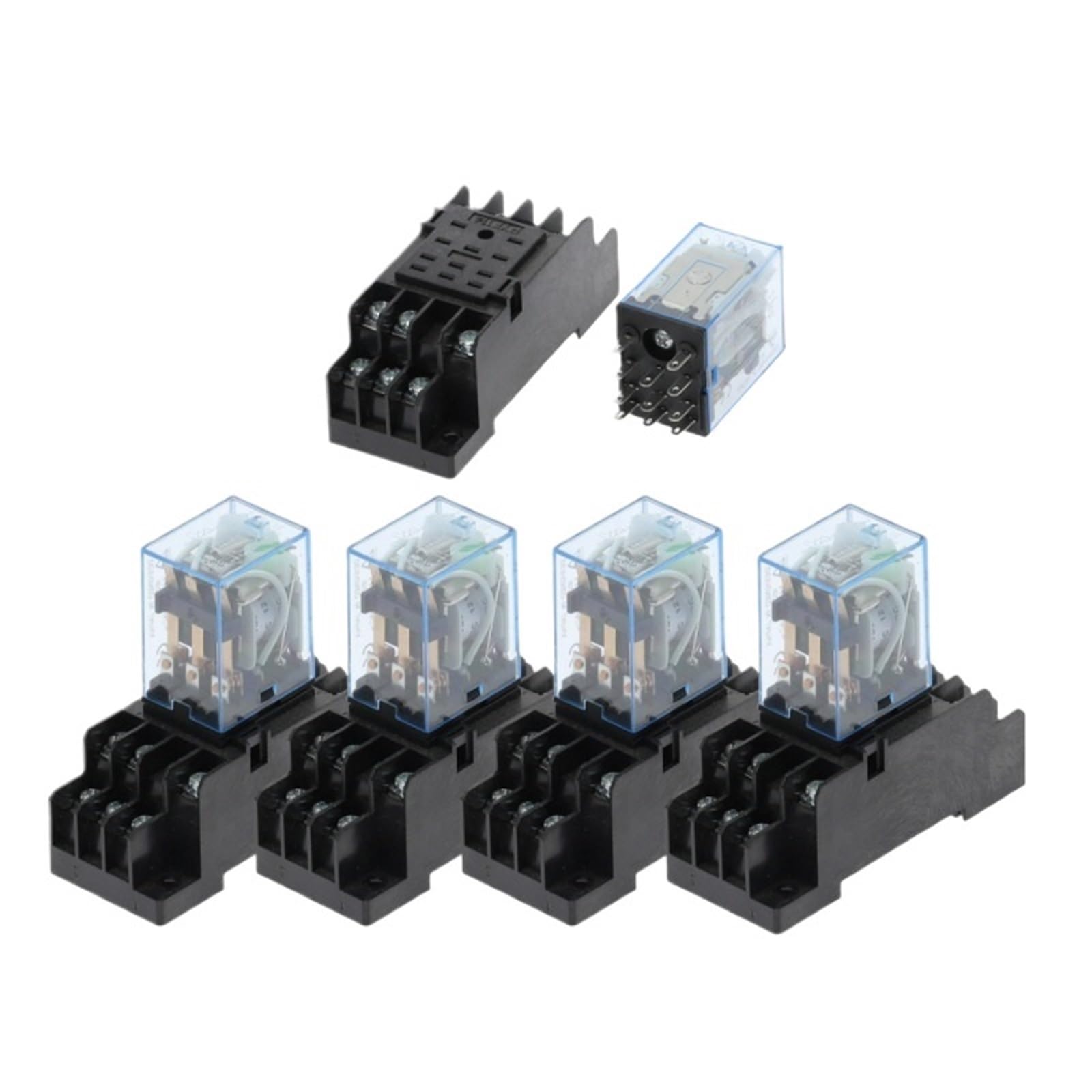 5 juegos MY3NJ HH53P AC 12V 24V 110V 220V AC Relé de potencia de bobina Mini relés de uso general 11 pines 5A con base de zócalo PYF11A(DC 110V)