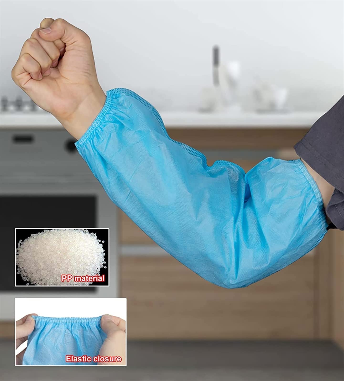Manchons jetables, Manchons jetables, 100 pièces, Manchons Flexibles et Respirants avec Bande élastique, Housse de Protection nettoyante, hautement hydrophobe (Bleu)