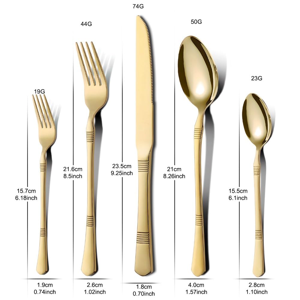 Besteckset aus Edelstahl, 20-teilig, bunt, mit horizontal gestreiftem Griff, Besteckset mit Steakmesser, Gabel, Löffel und Teelöffel für Küche und Esszimmer (Silber)