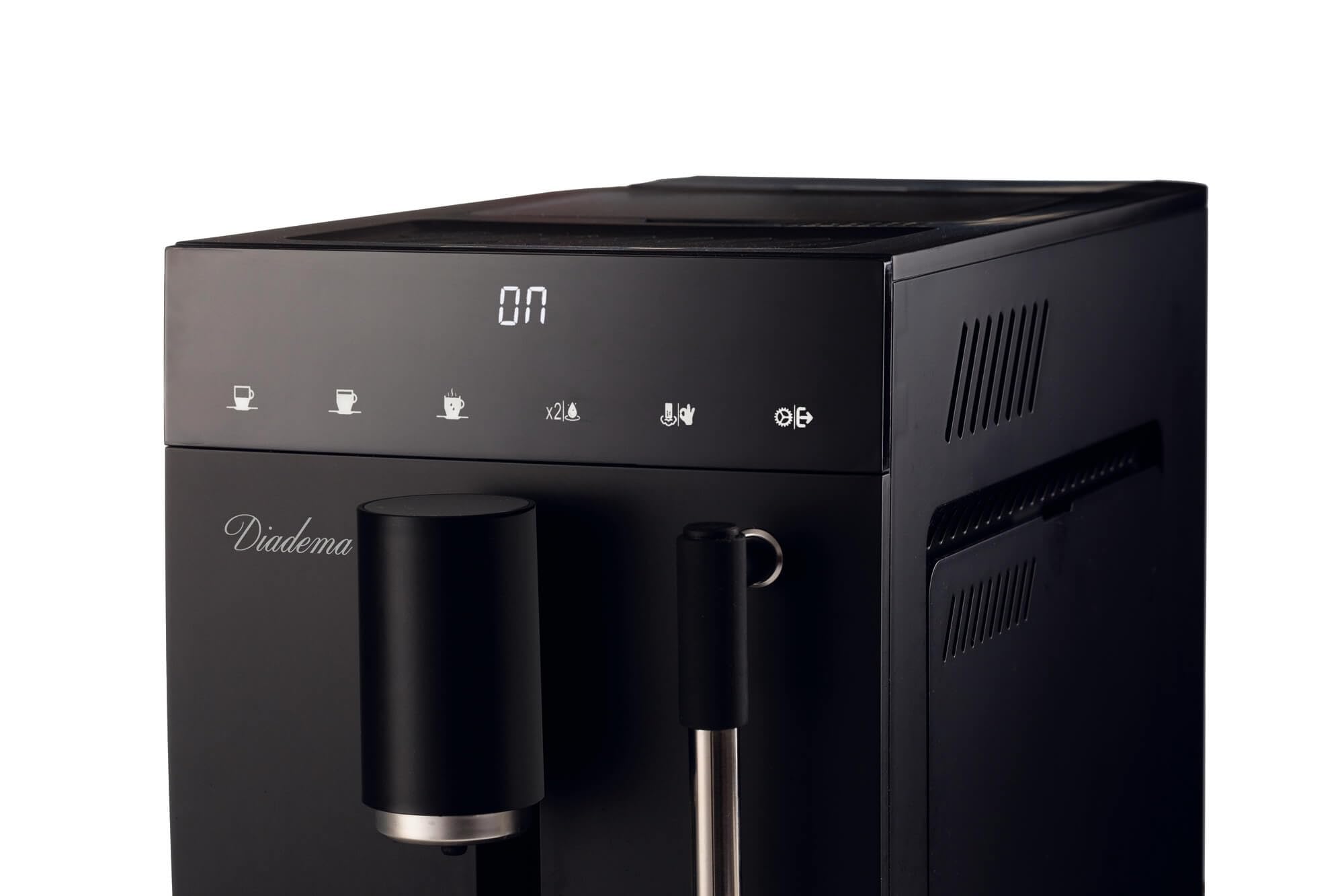 Ariete 1452 Diadema, cafetera automática, 1350W, 19 bar de presión, para café, americano y agua caliente, dispositivo capuchino, pantalla LED, dispensador ajustable, negro