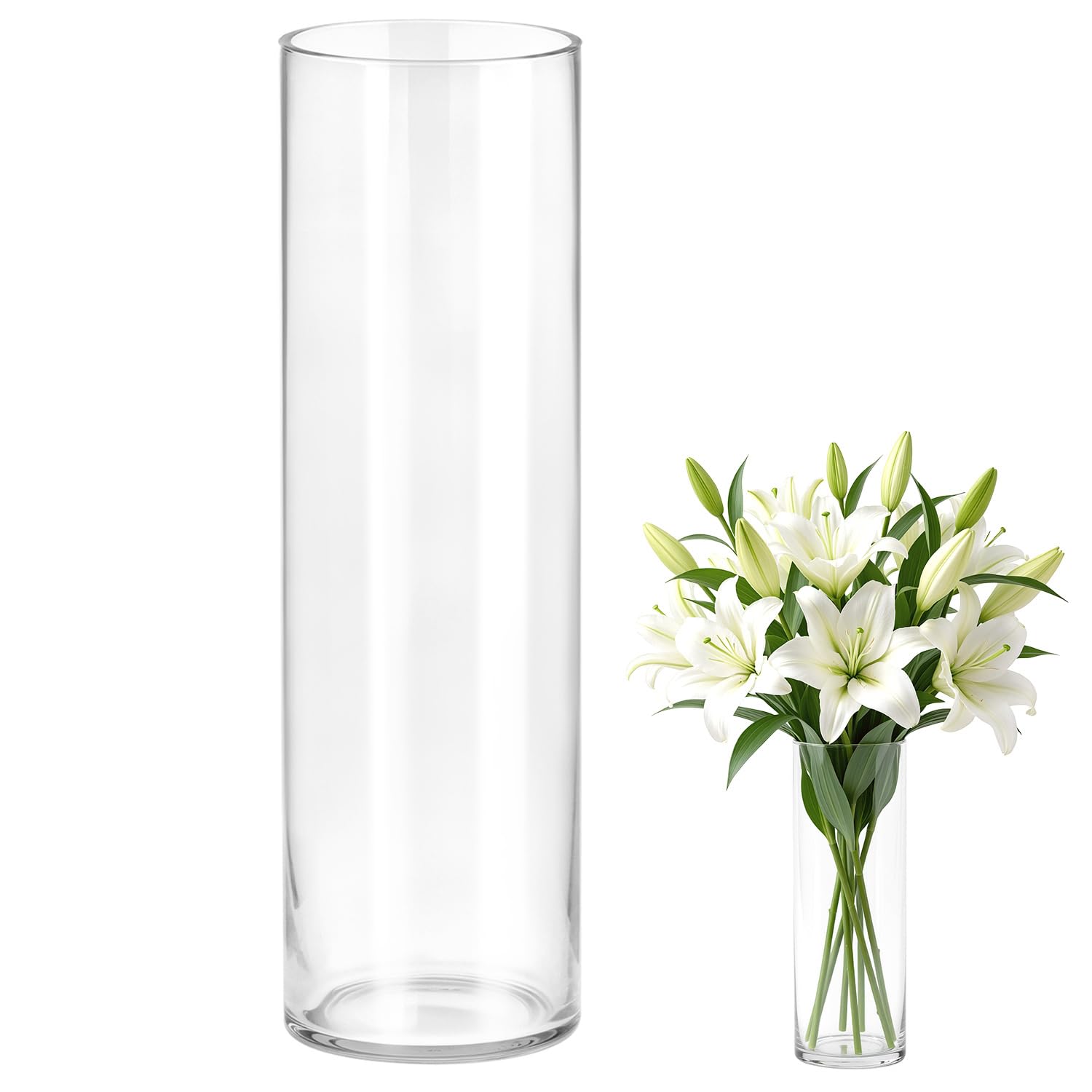 QWORK® Elegant Large Glass Cylinder Vase 40cm x 12cm - Crystal Clear Modern Design for Home Decor