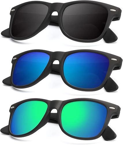 KALIYADI - Lentes de sol polarizados unisex, acabado mate, lentes de espejo de color, bloqueo ultravioleta, paquete de 3 unidades