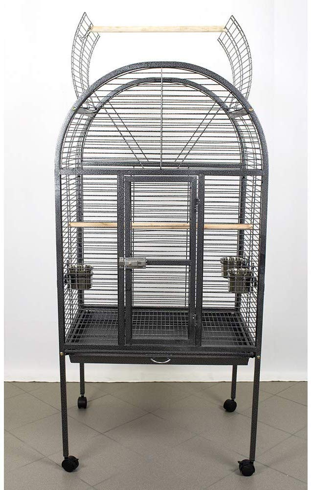 Pet's Solution - Gabbia per Pappagalli e Grandi Uccelli con Posatoi, Ciotole, Ruote, Griglia e Vassoio Estraibile, Nera - Dimensioni Esterne 76x60x156h cm