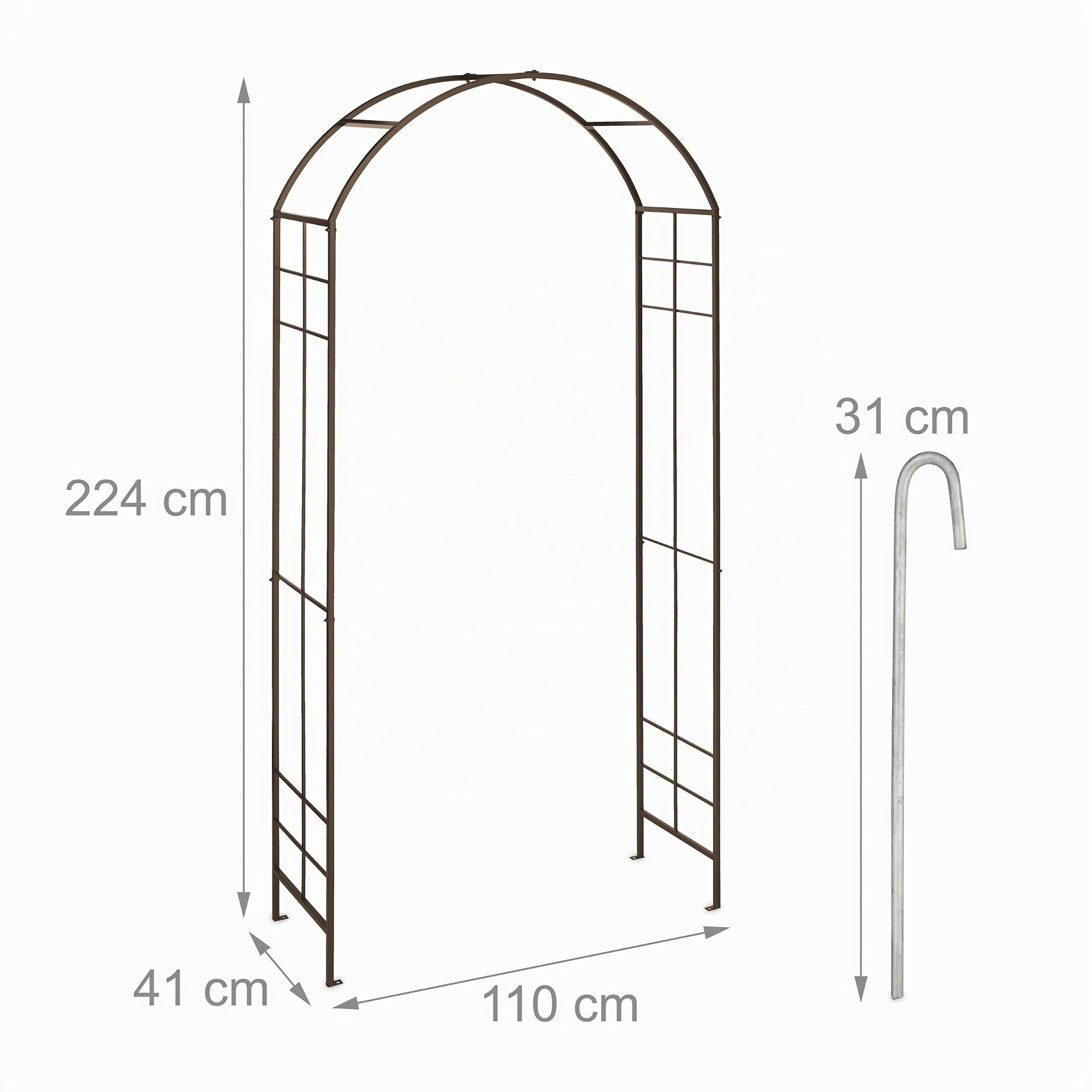 Relaxdays Arche à rosiers, métal, Portail de Jardin, HxLxP: 224x110x41 cm, tuteur Solide pour Plantes grimpantes, Bronze