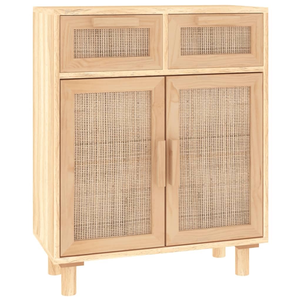 vidaXL Sideboard, Scandinavian Style, Brown, Made from Engineered Wood, Pinewood, and Natural Rattan, with Drawers and Compartments, Ideal for Bedroom and Living Room