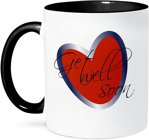 3dRose mug _ 28987_ 4" Get Well Soon corazón dos tonos de negro "taza, 11oz, color blanco y negro 3dRose mug _ 28987_ 4" Get Well Soon corazón dos tonos de negro "taza, 11oz, color blanco y negro
