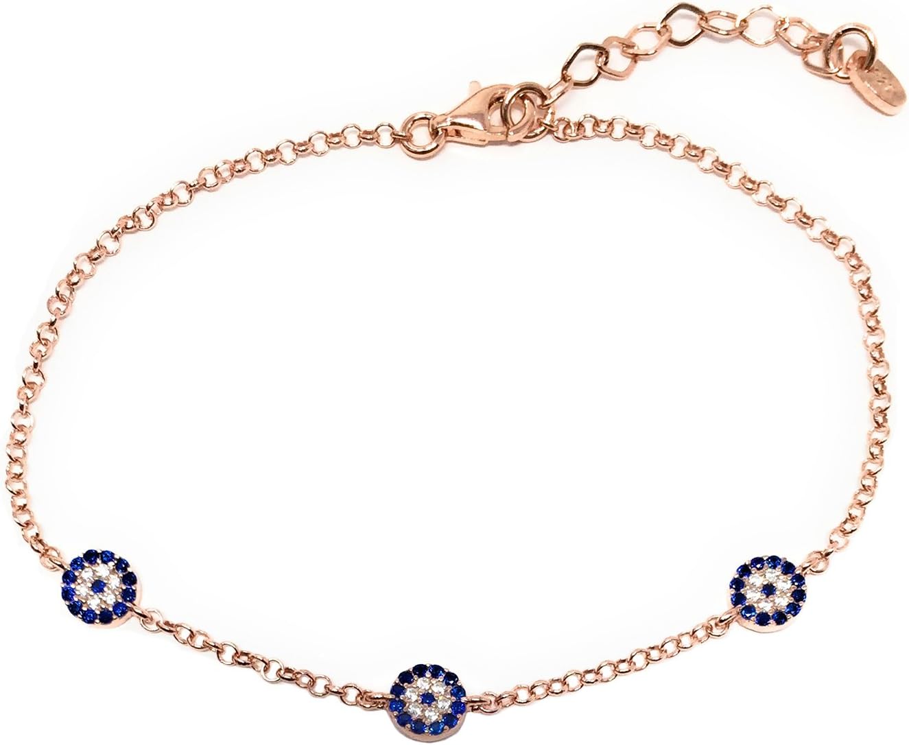 Martinuzzi Evil Eye Bracelet Sterling Silver Blue Evil Eye Bracelet with Cubic Zirconia Stones