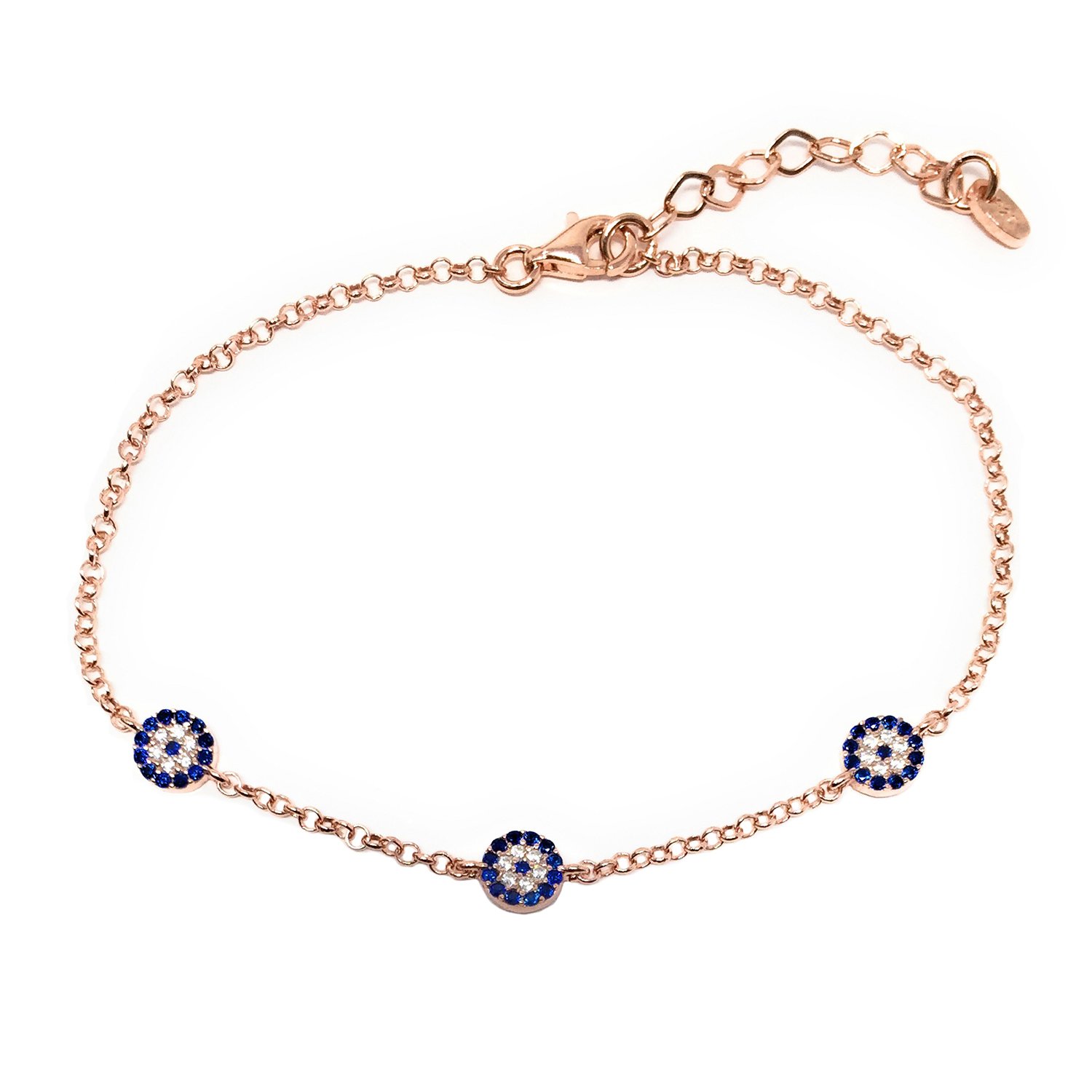 Martinuzzi Evil Eye Bracelet Sterling Silver Blue Evil Eye Bracelet with Cubic Zirconia Stones