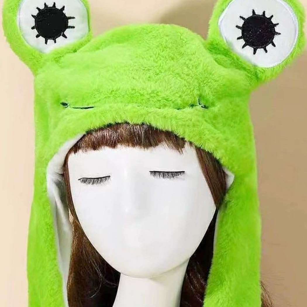 Naichuo Plush Animal Hat with Moving Jumping Ears Pop Up Beating Hat Movable Dancing Cap for Kids Adult(Frog) - Image 4