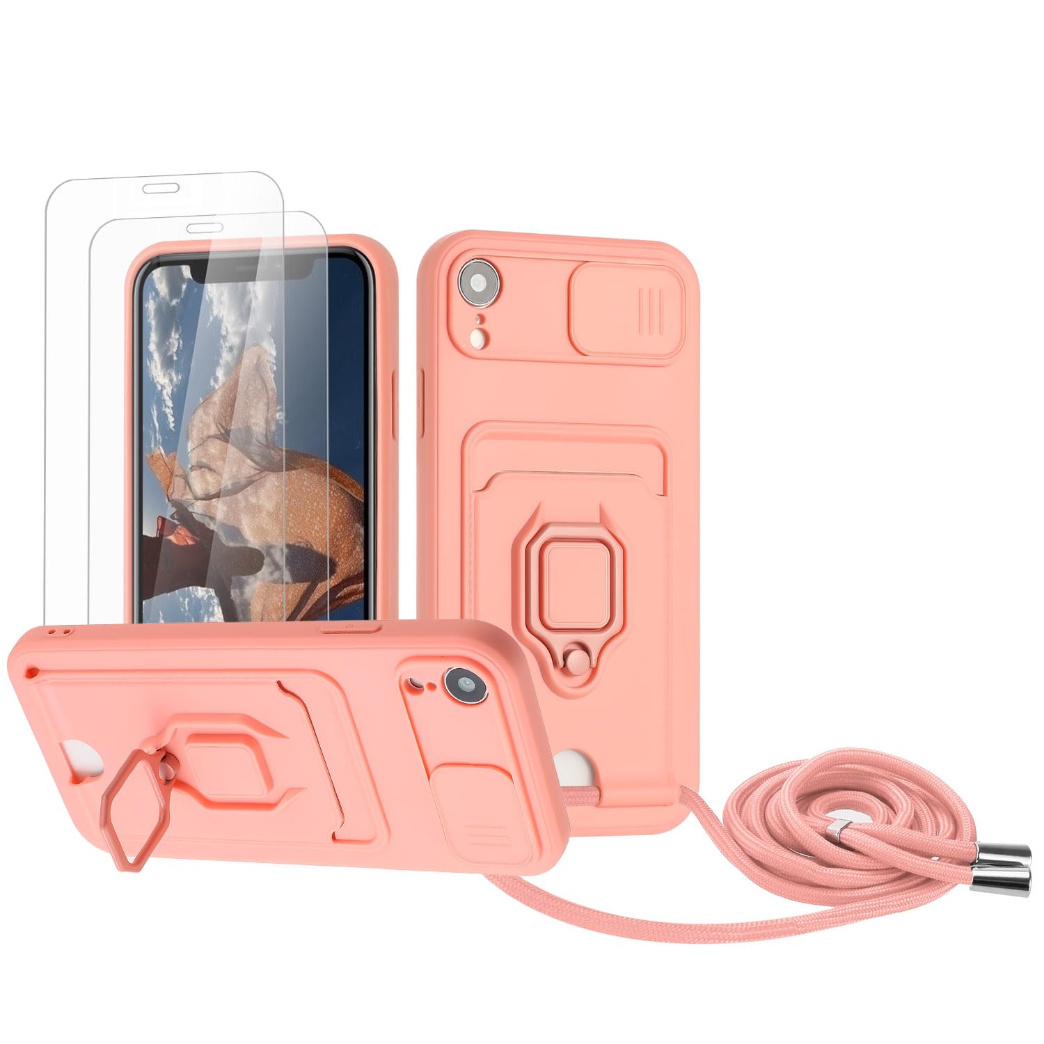 Zallagre Funda con Cuerda Compatible con Redmi Note 13 Pro 5G,[2 Packs Cristal Templado],Ranura para Tarjetas,Cubierta de Cámara Deslizante Proteger,360 Anillo Soporte-Morado — view 103