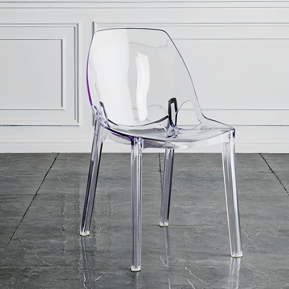 Etlegor Transparent Acrylic Dinning Chairs, Curved Backrest Kitchen Chairs Ladies Dressing Stool for Home Office, Cafe, and Wedding Events(Clear Color)