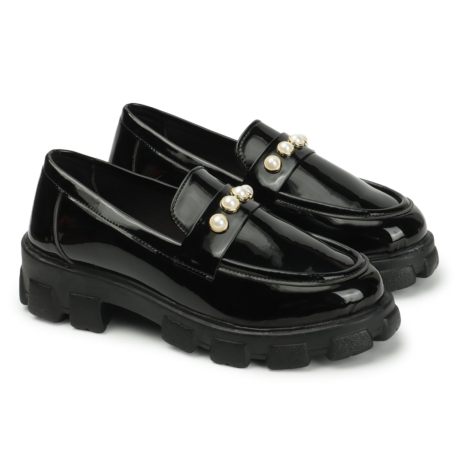 franino paris Smart Casual Upper Beads Detailed Loafers for Women Black-picture-34