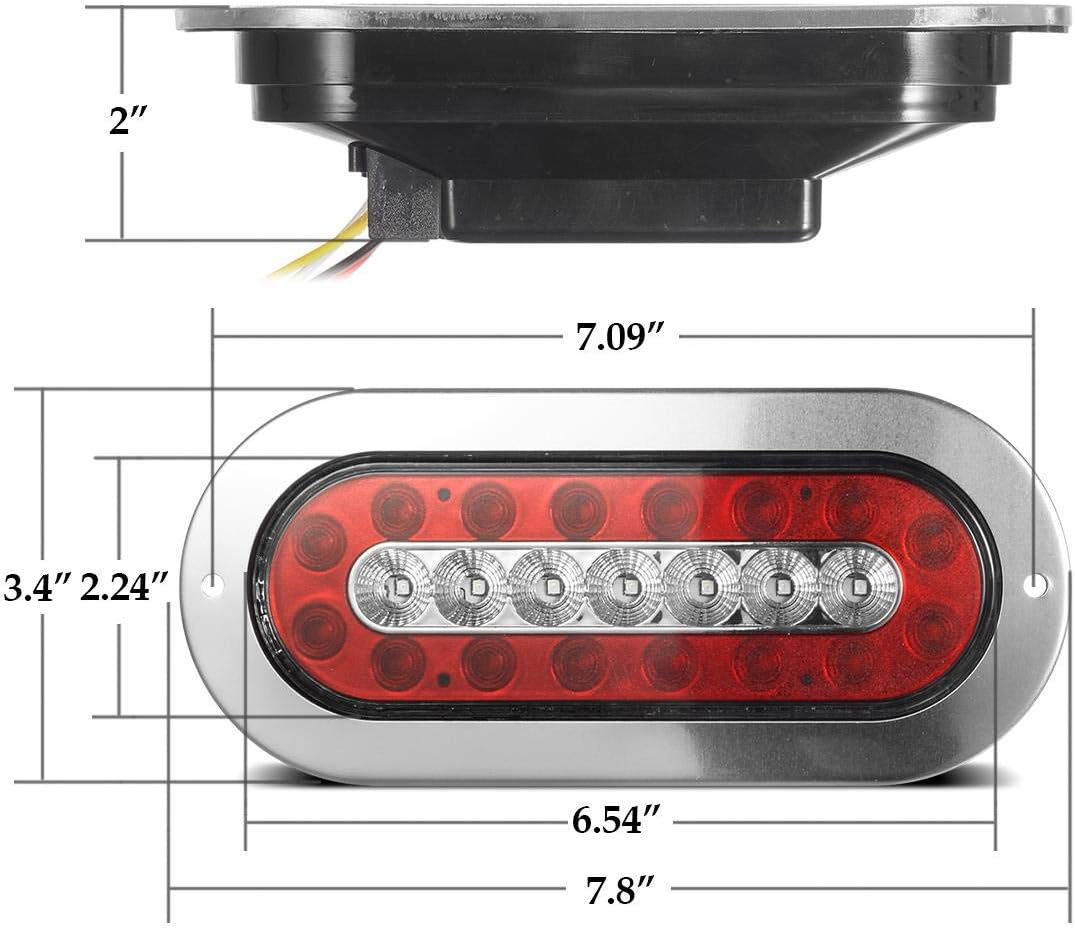 Partsam 4Pcs 6.5" Inch Oval Led Trailer Lights Red White 23 LED Flange Mount Taillights Red Stop Brake Tail Running Lights White Backup and Reverse Lights for RV Trucks Sealed with Reflectors