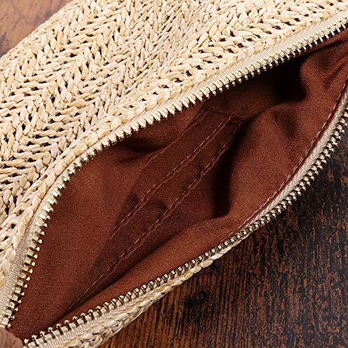 Bolsa clutch FENICAL FENICAL com zíper de palha boêmia com alça de pulso feminina verão e bolsa de m