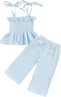 VISGOGO Infant Baby Toddler Girls Clothes Solid Color Sleeveless Camisole Linen Pants Set Baby Summer Outfits
