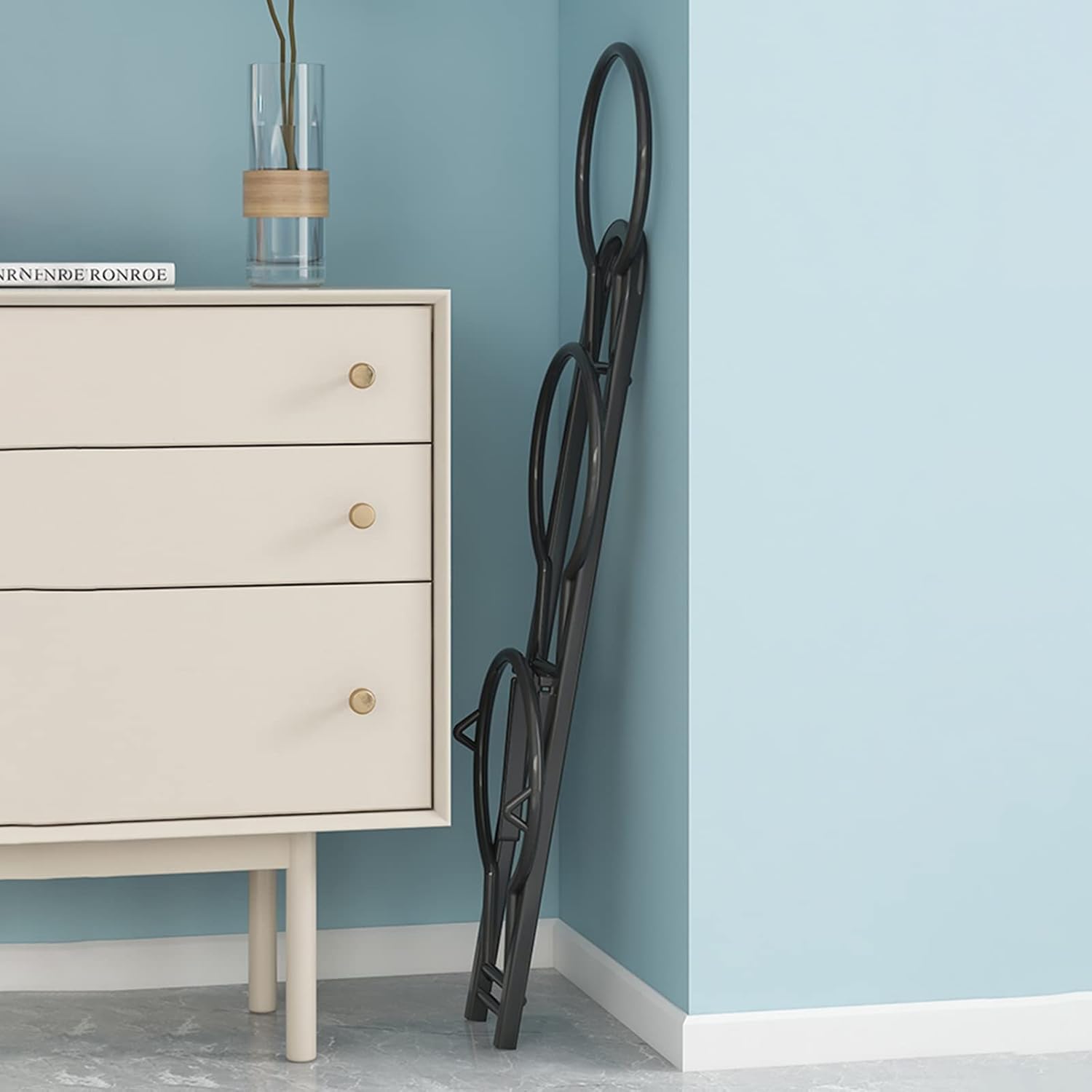 Basketball Ball Storage Rack Foldable 3 Ball Rack, Indoor Metal Organizer Holder for Kindergarten/Pitch/Soccer/Basketballl Display, Free Installation