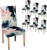 Vista 14 de TOMWISH Fundas para Sillas De Comedor 6, Fundas para sillas de comedor, pintura de arte abstracto, funda extraíble elástica de elastano para silla