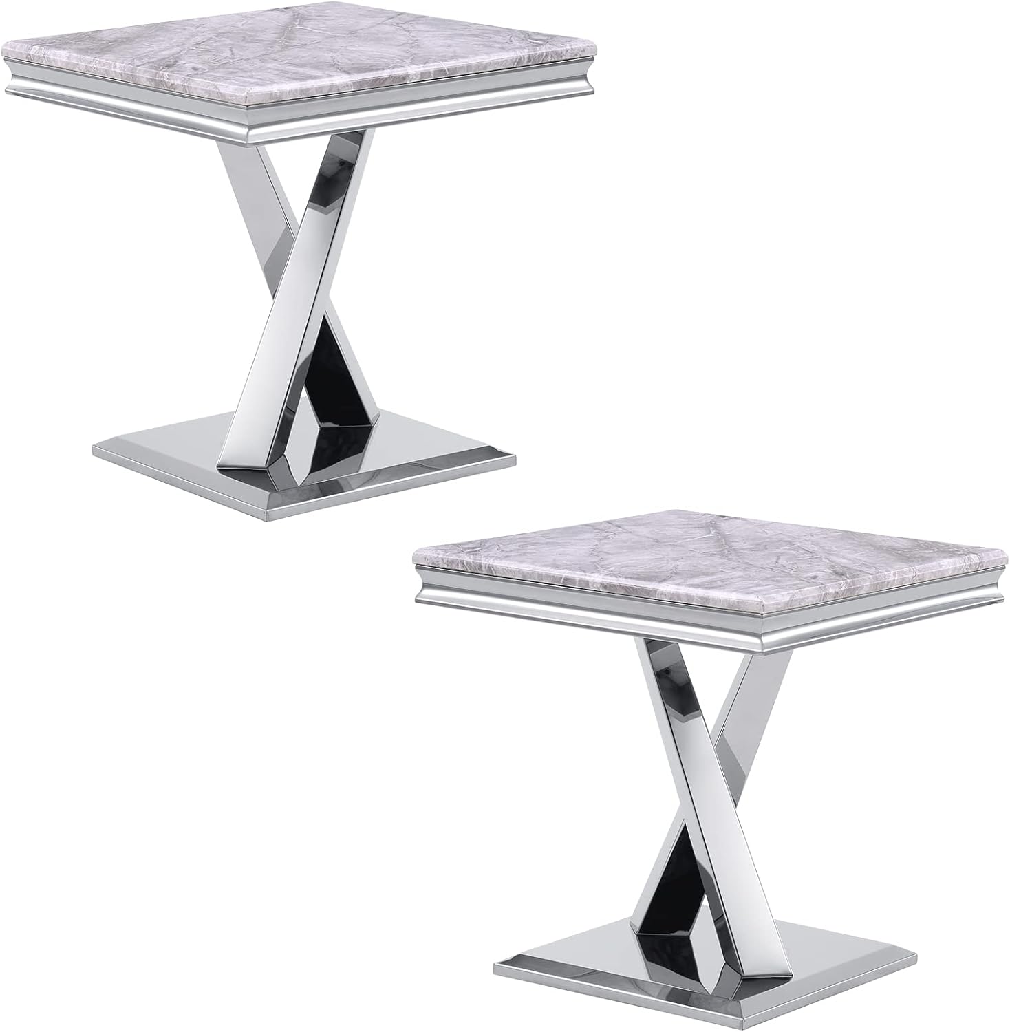 ACEDÉCOR Silver End Table Set of 2, Modern Square Living