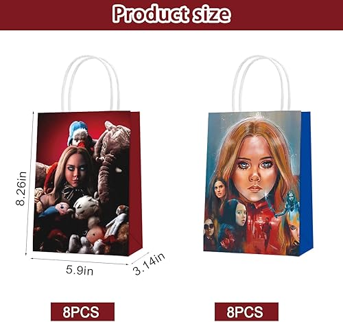 Miniatura 2 de RAHYMA M3GAN - 16 bolsas de regalo de papel para fiesta, 2 estilos, bolsas de recuerdo de fiesta para decoración de fiesta de cumpleaños temática
