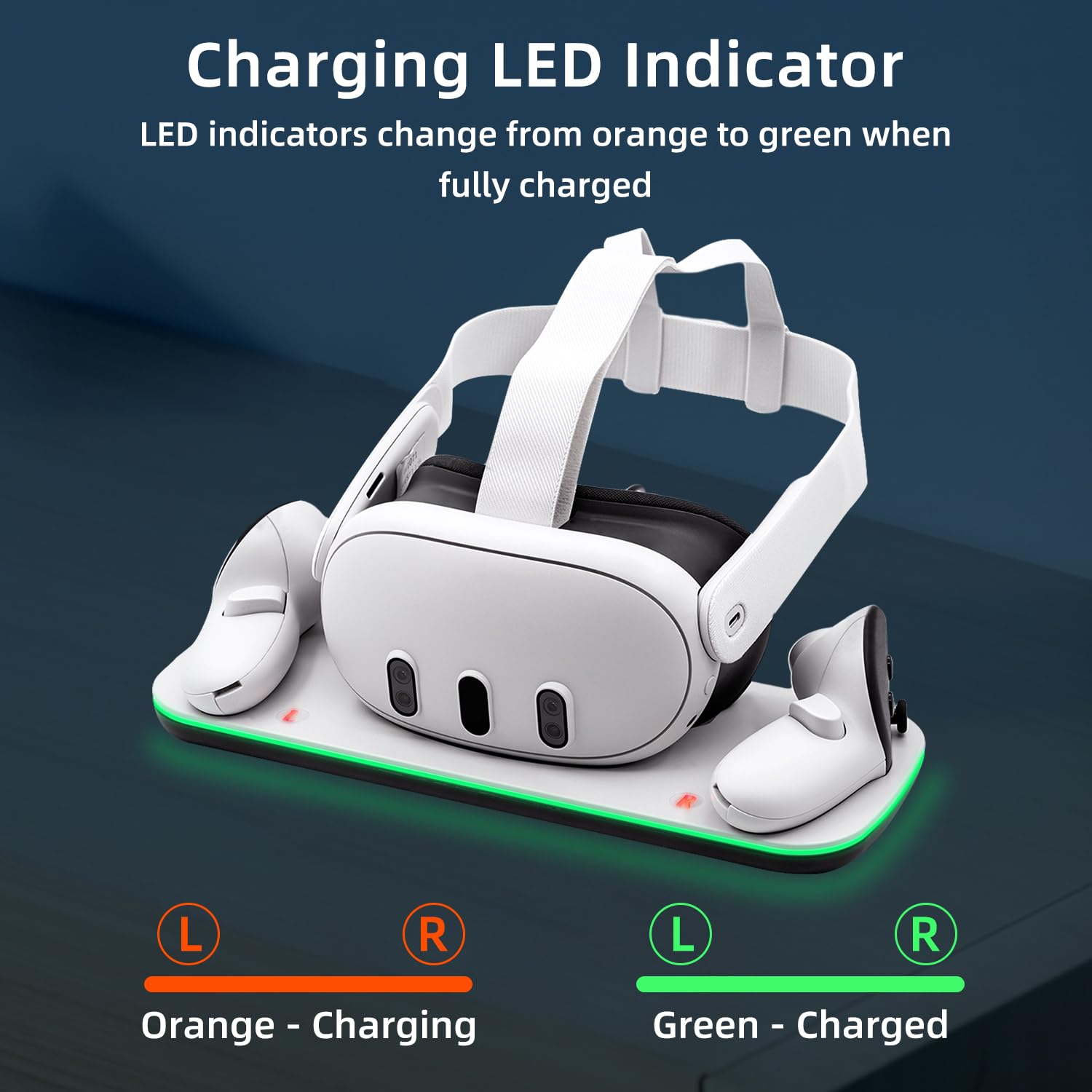 Mcbazel Controller Charging Dock for Q3/3S, VR Charging Station with LED Light for Q3/3S, Charger Display Stand with 2 * 600 mAh Rechargeable Batteries, Type-C Charging Cable - White