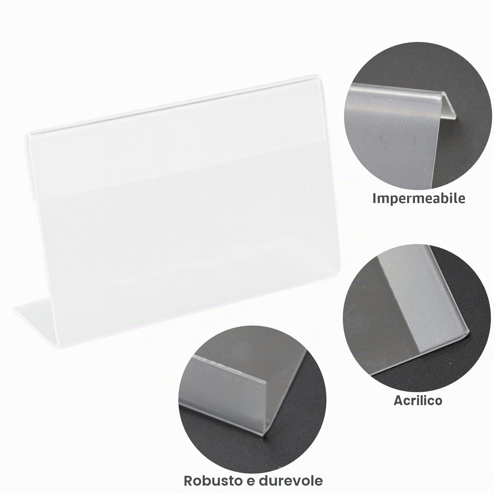 Porta Etichette Trasparente 30 Pezzi Supporti a Forma di L per Visualizzare i Prezzi (8 x 5,2 cm)