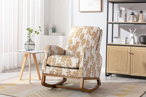 TRIPLE TREE Mecedora moderna silla mecedora tapizada con respaldo alto y base de madera cómoda silla mecedora para sala de estar dormitorio sala de