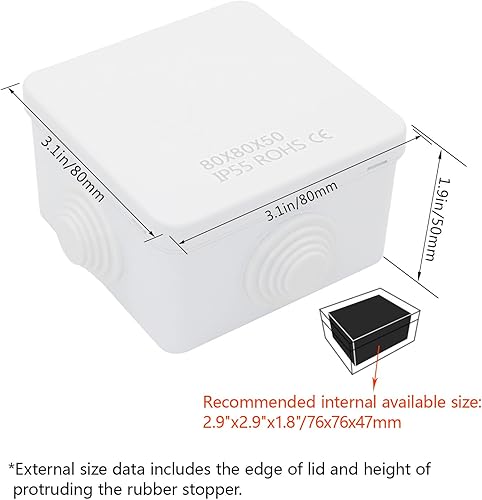 Miniatura 146 de LeMotech Caja de conexiones, plástico ABS IP55 resistente al agua y al polvo, caja eléctrica universal, caja de proyectos para exteriores e