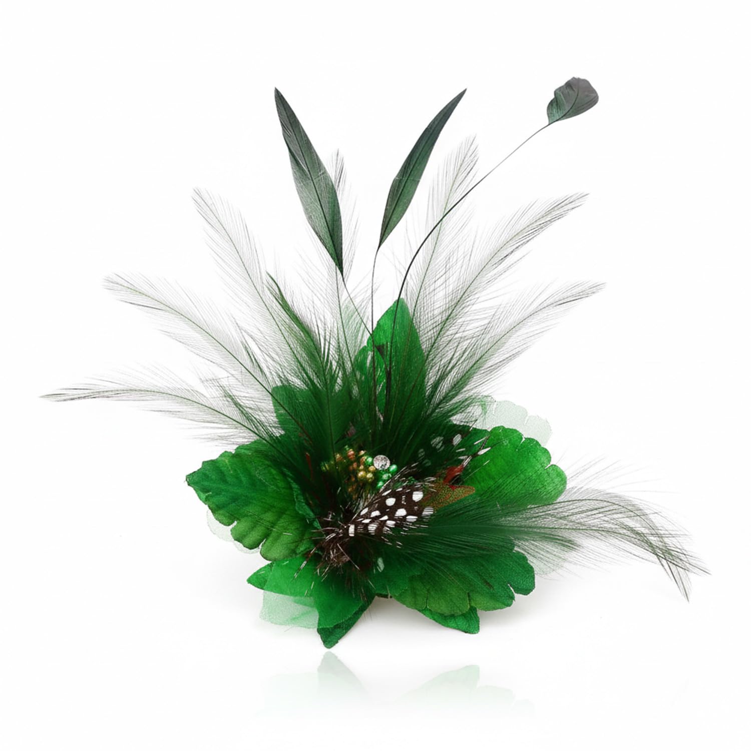 Gaomumu Orchid Feather Brooch, Fashion Peacock Featheres Fascinator Hair Clips, Elegant Feather Flower Hair Accessory, for Party, Banquet, Wedding, Evening Dress(Green)