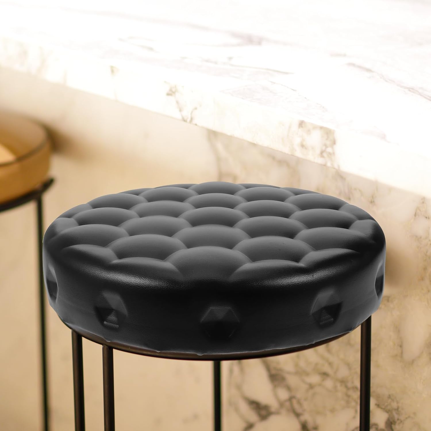 STOBAZA 13 Inch Bar Stool Seat Replacement Stool Replacement Seat Cushions, Round Stool Seating Part PU Stool Chair Seats Padded Foam Universal Standard Size - Black