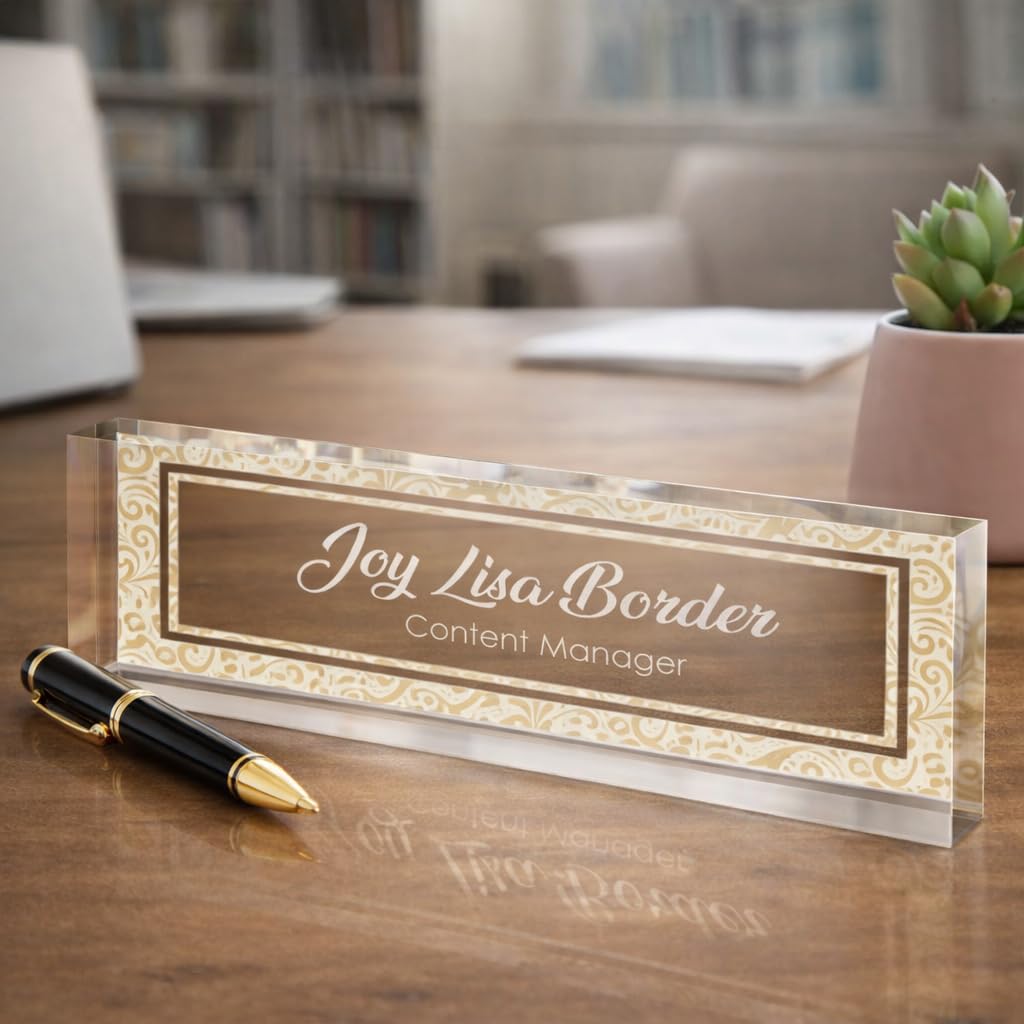 Personalized Name Plate for Desk | Clear Acrylic Glass art | Custom Office Decor Name plate Sign | Personalized Gifts 12cm W x 4cm H x 15mm D (Design-007) โ image 1